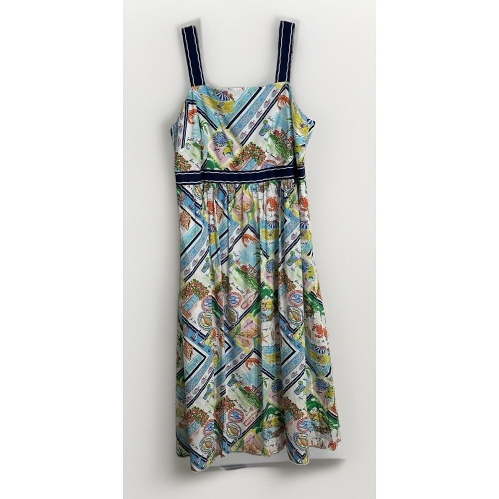 NWOT Talbots 16W St Tropez Novelty Postcard Print Cotton Midi Sundress Plus Size